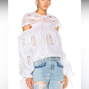 Jonathan Simkhai Crochet Embroidered Blouson Sleeve Blouse Top size medium